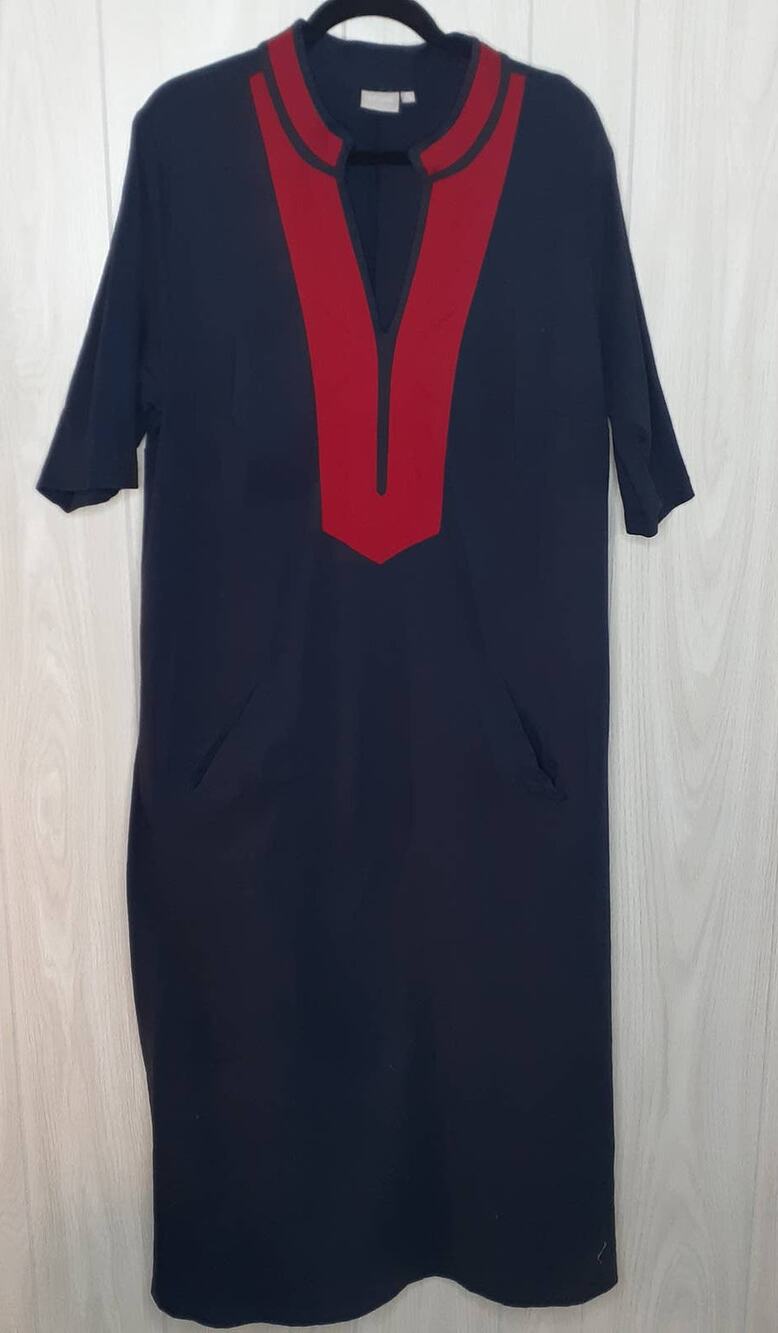 Ladies eShakti Maxi Dress Navy Red Size 2X Pockets 1/2 Sleeves